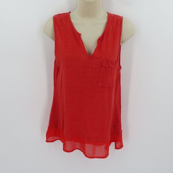 Sanctuary Women Small Solid Red All Linen Sleeveless One Pocket Tank Top Shirt - Picture 9 of 10